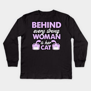Behind Every Women Is Her Cat Lover Design Kids Long Sleeve T-Shirt